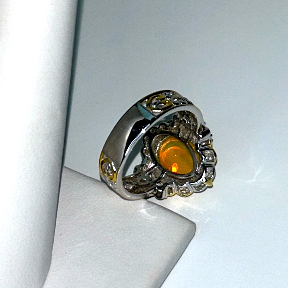 NWOT Gems En Vogue Sterling 18K Ethiopian Opal White Topaz Designer Ring Boho - Picture 8 of 10
